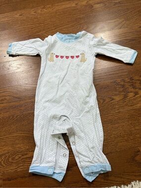 White and Light Blue Puppy Heart Cotton Baby One-Piece